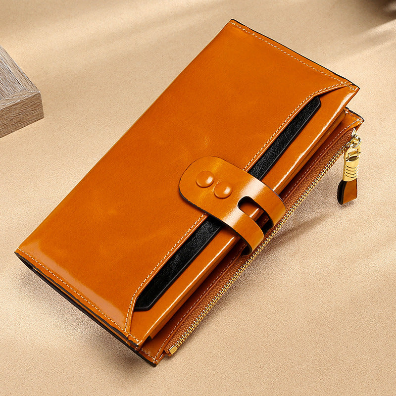 Women's Slots Retro Oil Wax Skin Long Ladies Wallets