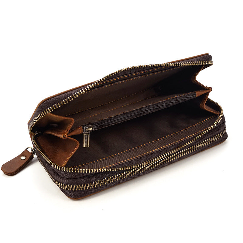 Men's Long Genuine Leather Crazy Horse Double Men's Handbags