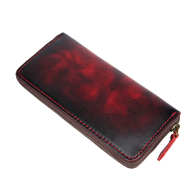 Men's Handmade Retro Brushed Gradient Color Long Men's Wallets
