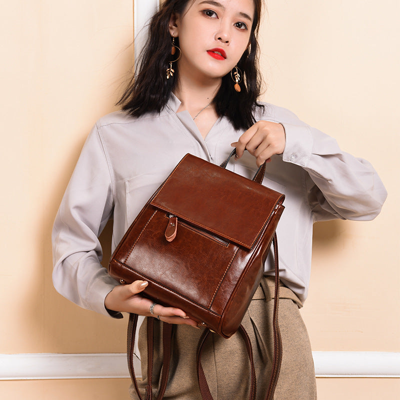 Women's Soft Leather Genuine Fashion Large Capacity Backpacks