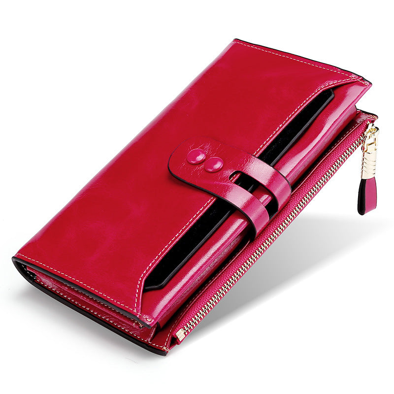 Women's Slots Retro Oil Wax Skin Long Ladies Wallets