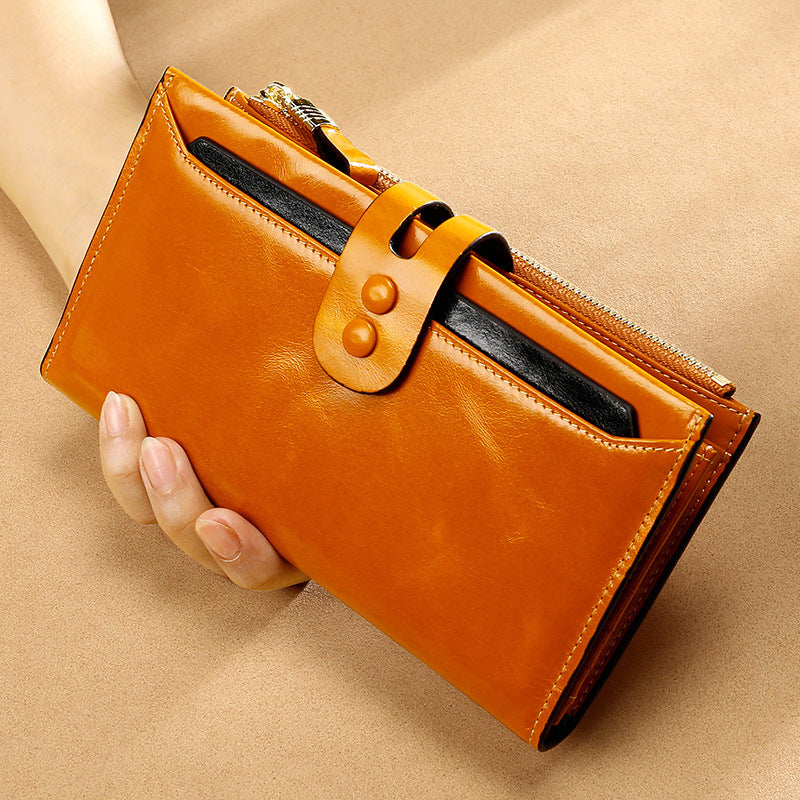 Women's Slots Retro Oil Wax Skin Long Ladies Wallets