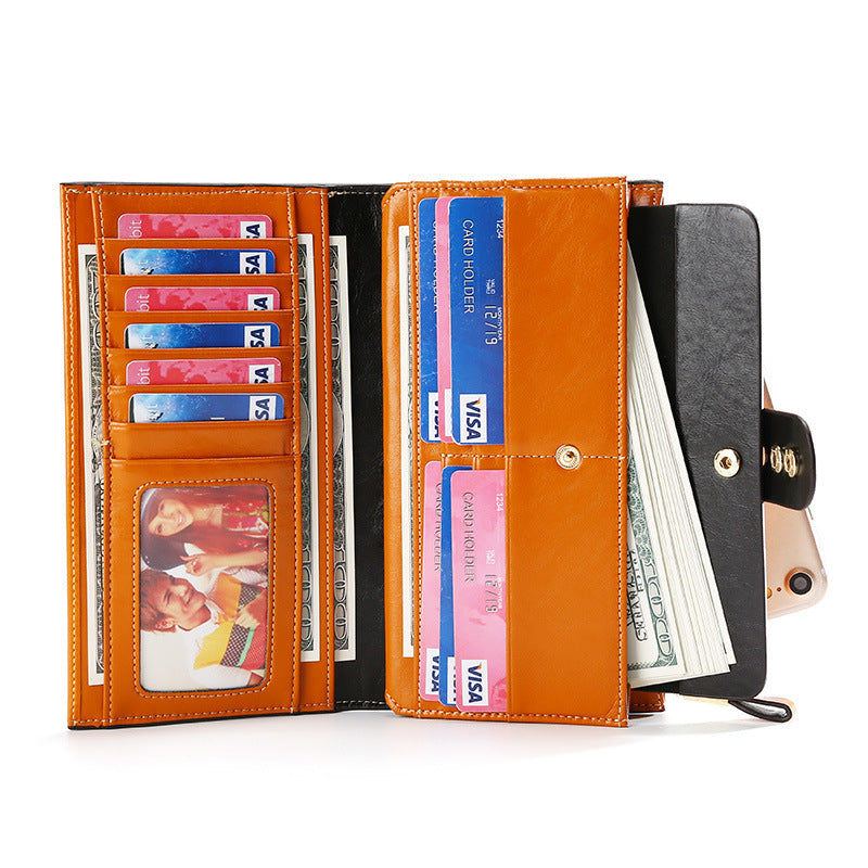 Genuine Leather Clutch Antimagnetic Vintage Oil Ladies Wallets