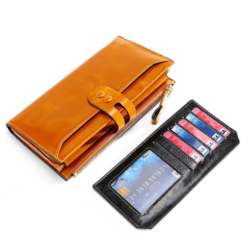 Genuine Leather Clutch Antimagnetic Vintage Oil Ladies Wallets