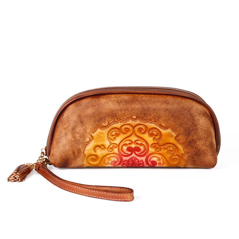 Women's Style Retro Genuine Leather Clutch Embossed Bags