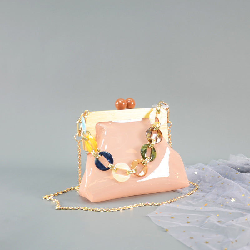 Women's Stylish Korean Acrylic Wooden Clip Chain Crossbody Bags