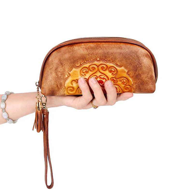 Women's Style Retro Genuine Leather Clutch Embossed Bags