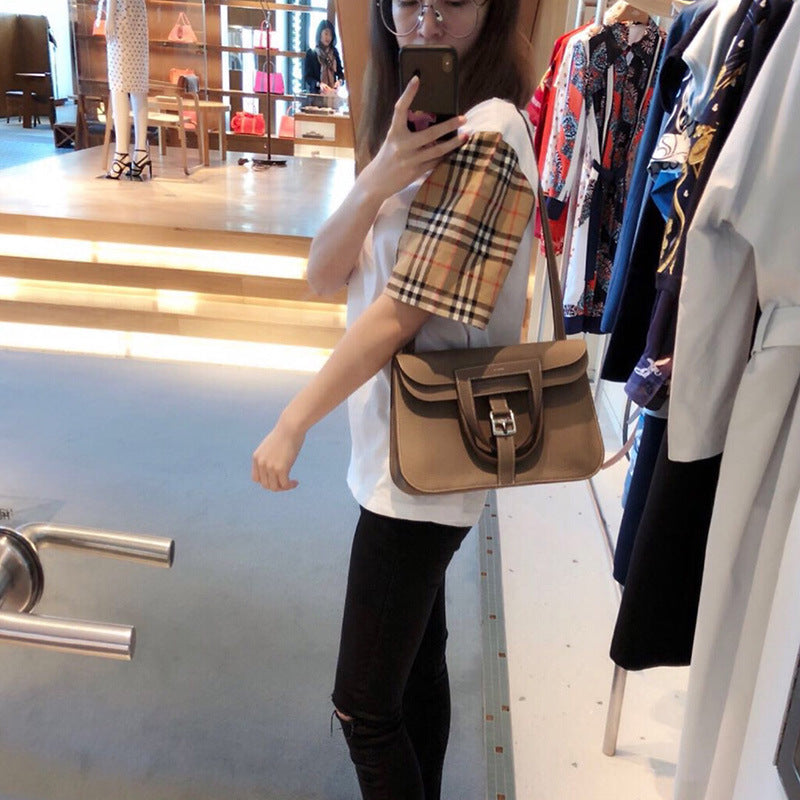 Women's First Layer Cowhide Lychee Pattern Hand-held Handbags