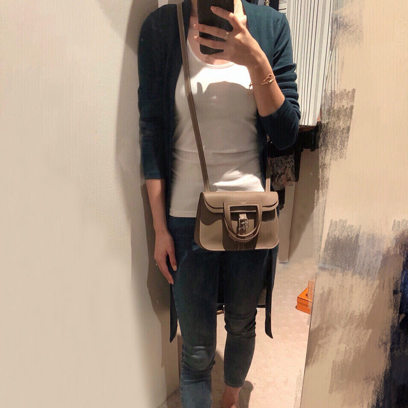 Women's First Layer Cowhide Lychee Pattern Hand-held Handbags