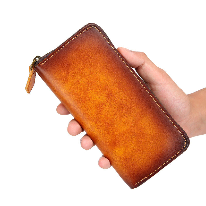 Men's Handmade Retro Brushed Gradient Color Long Men's Wallets