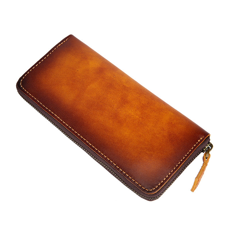 Men's Handmade Retro Brushed Gradient Color Long Men's Wallets