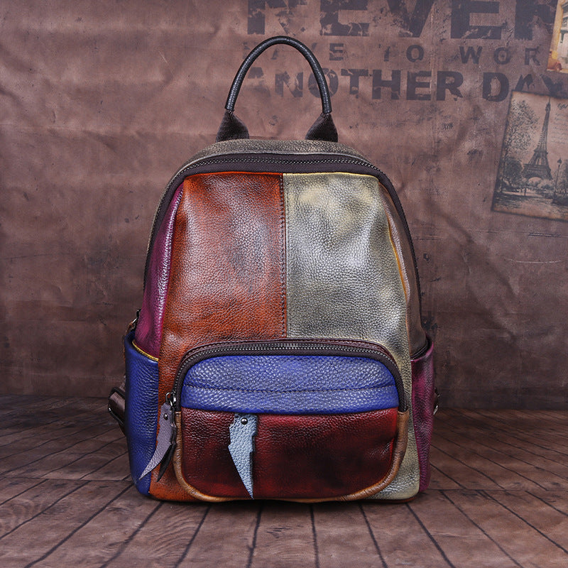Broadcast First Layer Cowhide Contrast Color Backpacks