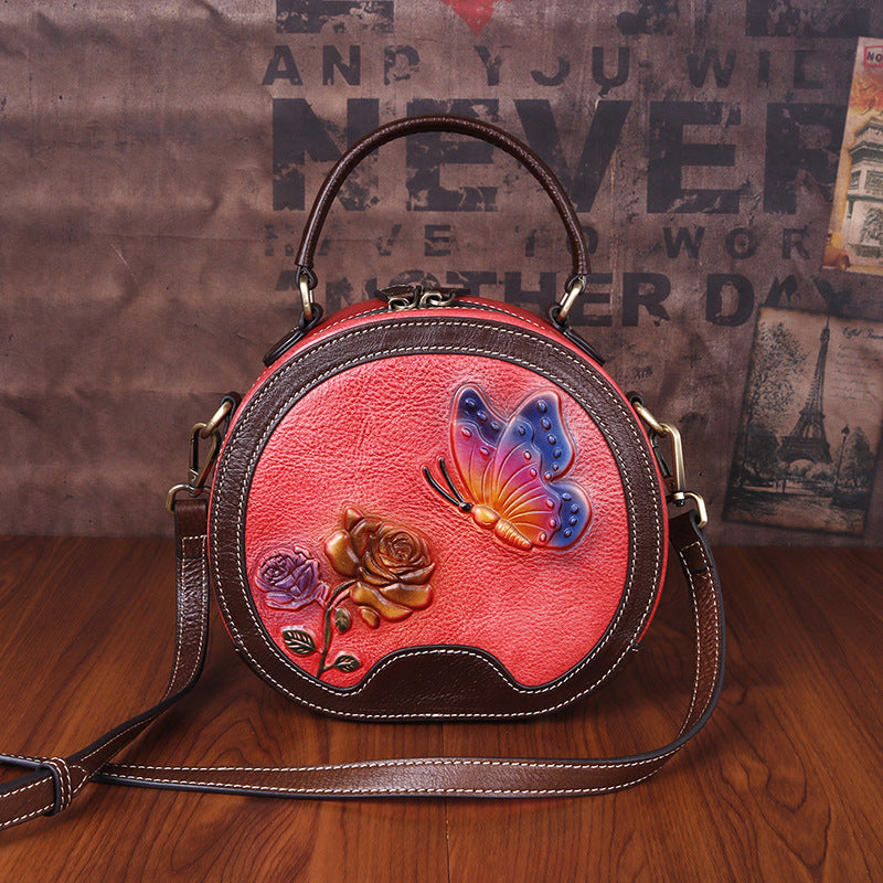 Women's First Layer Cowhide Love Of Butterfly Shoulder Bags