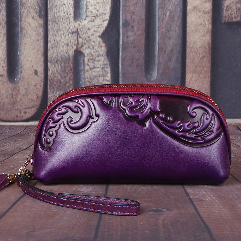 Women's Style Retro Genuine Leather Clutch Embossed Bags