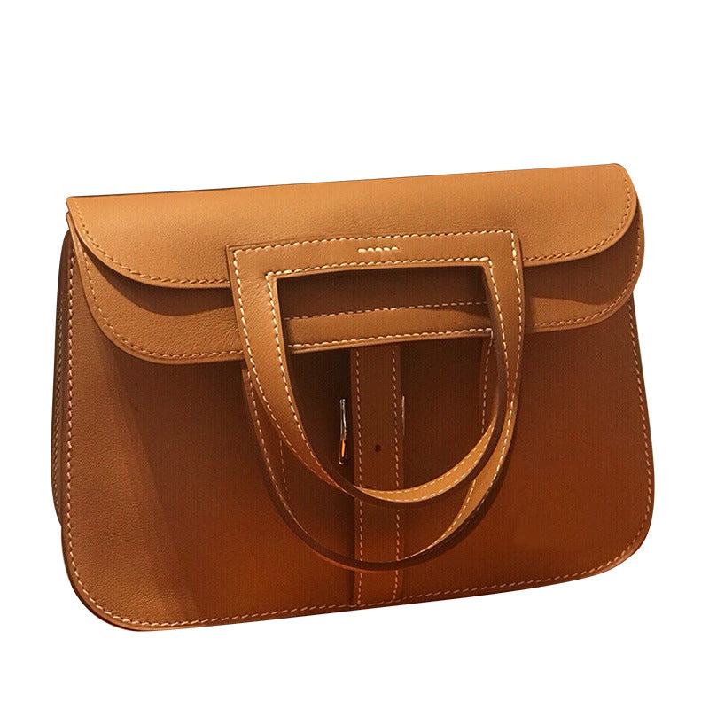 Women's First Layer Cowhide Lychee Pattern Hand-held Handbags