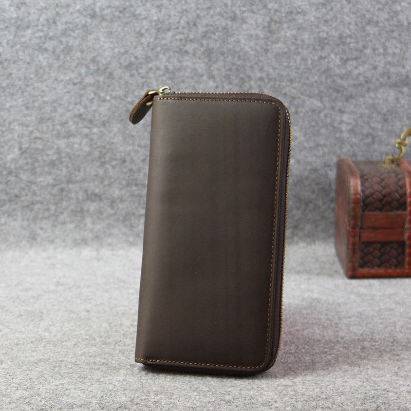 Men's Leather Long Circumference Zipper Vintage Crazy Horse Hand-held Men's Wallets
