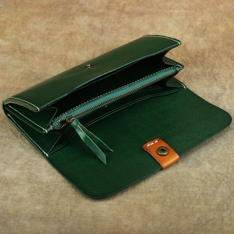 Retro Handmade Long Genuine Leather Multifunctional Ladies Wallets