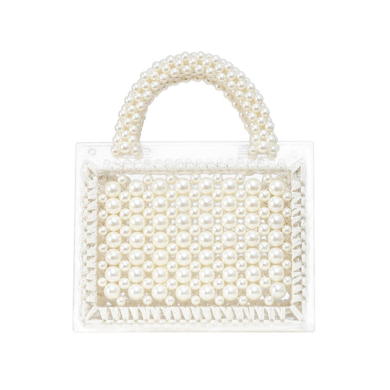 Women's Handmade Beaded Weave Pearl Transparent Acrylic Evening Bags