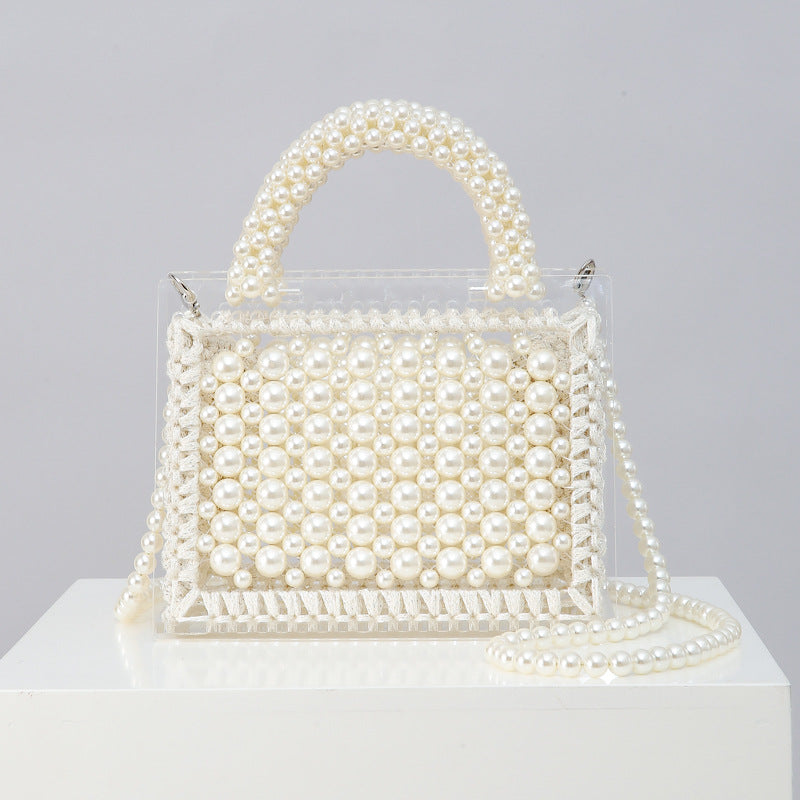 Women's Handmade Beaded Weave Pearl Transparent Acrylic Evening Bags