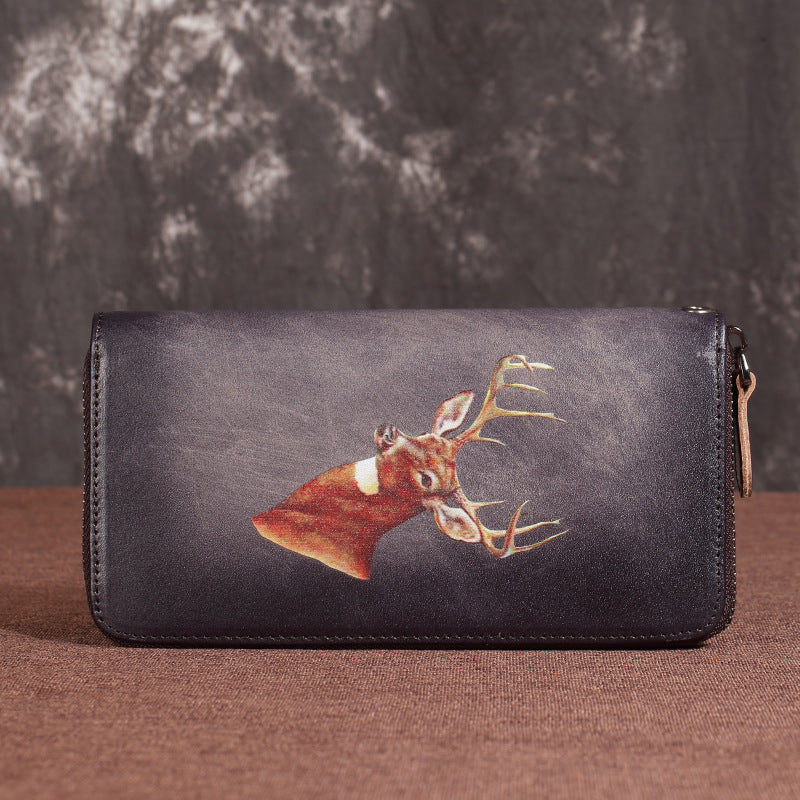 Women's Vintage Genuine Leather Zipper Clutch Cowhide Ladies Wallets