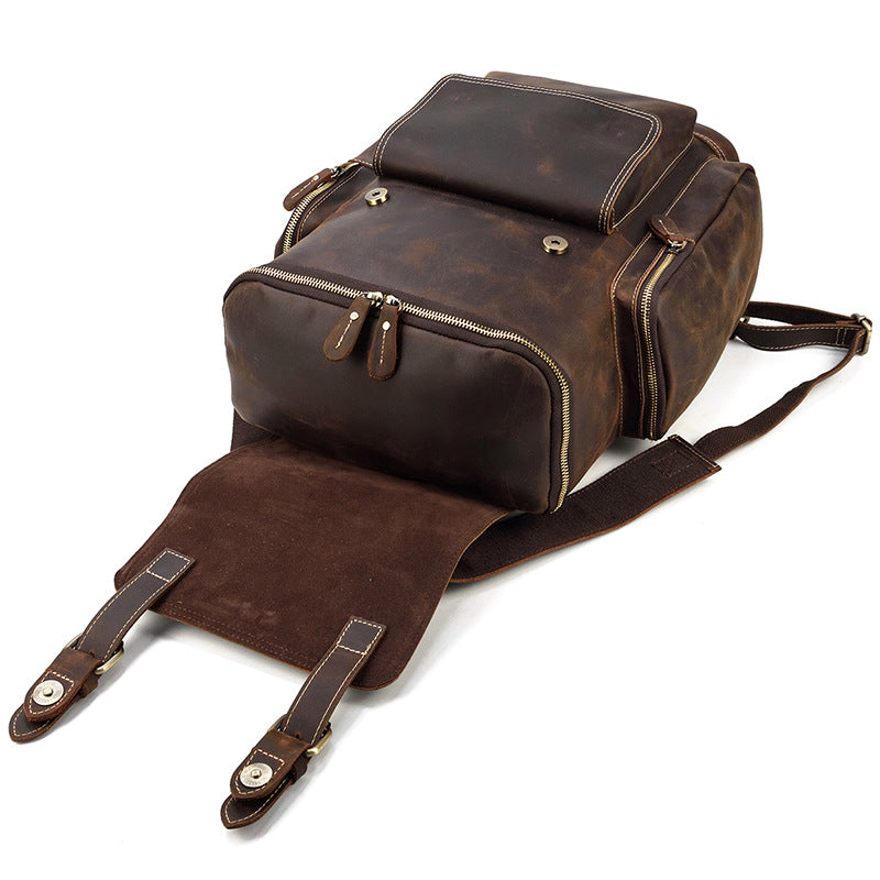 Men's Leather Crazy Horse First Layer Cowhide Backpacks