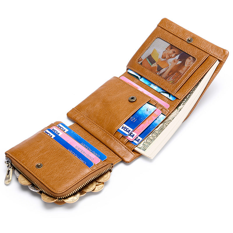 Men's Multifunctional Retro Oil Wax Skin Genuine Men's Wallets
