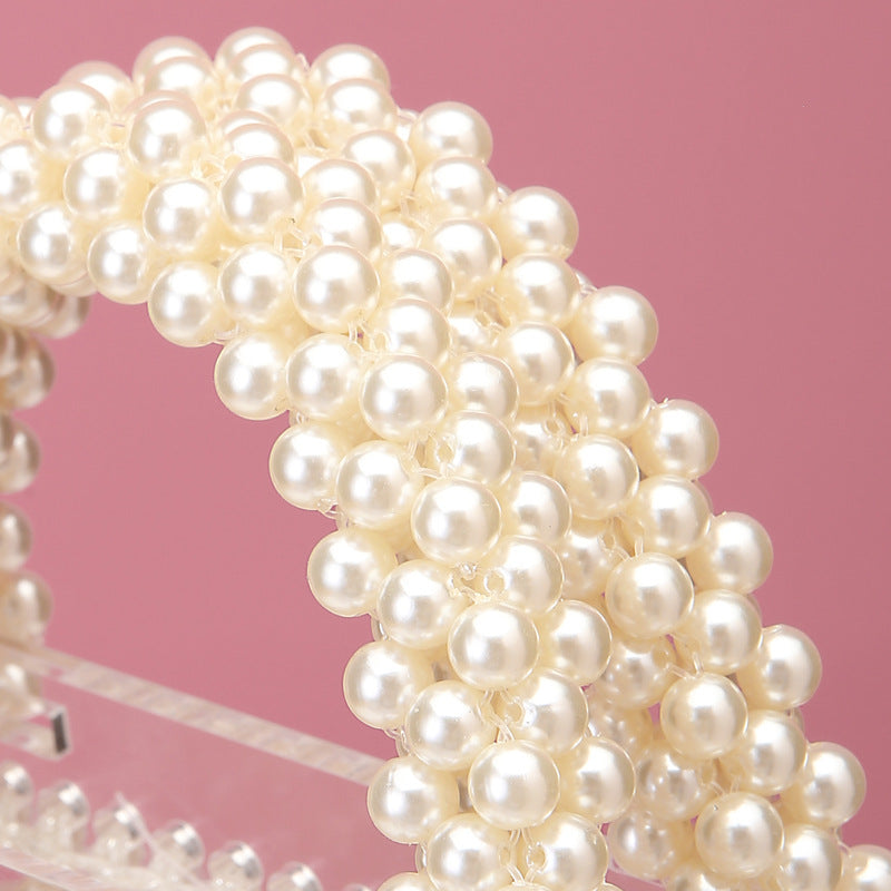 Women's Handmade Beaded Weave Pearl Transparent Acrylic Evening Bags