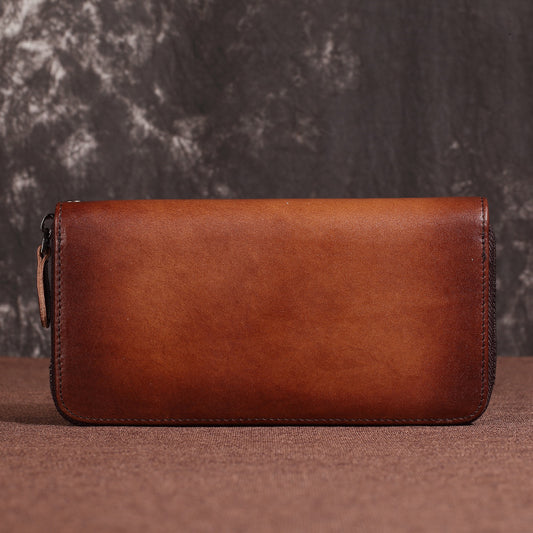 Women's Vintage Genuine Leather Zipper Clutch Cowhide Ladies Wallets