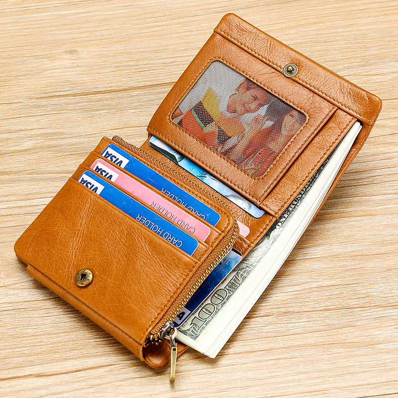 Men's Multifunctional Retro Oil Wax Skin Genuine Men's Wallets