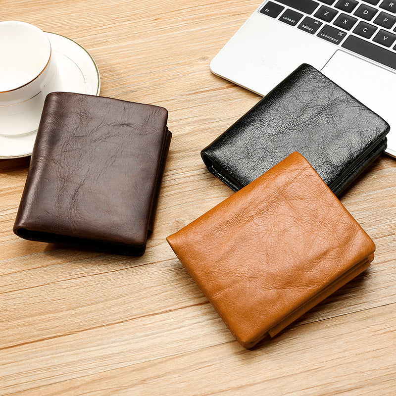 Men's Multifunctional Retro Oil Wax Skin Genuine Men's Wallets
