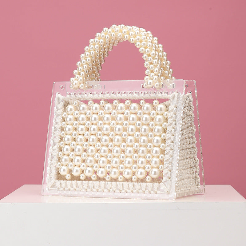 Women's Handmade Beaded Weave Pearl Transparent Acrylic Evening Bags