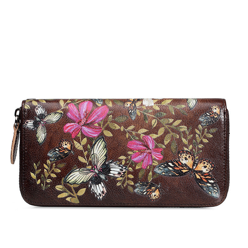 Leather Zipper Retro Top Layer Long Clutch Ladies Wallets
