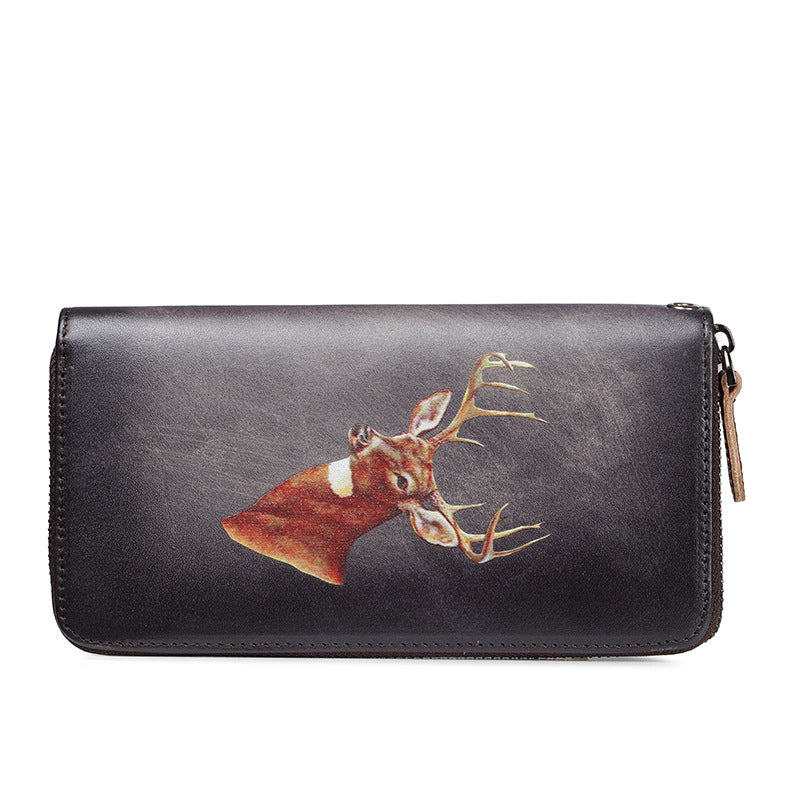 Women's Vintage Genuine Leather Zipper Clutch Cowhide Ladies Wallets