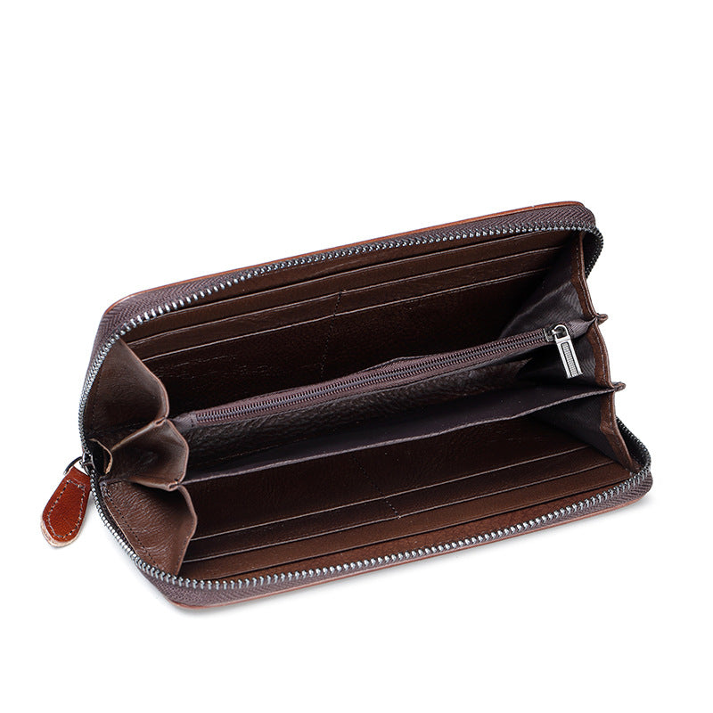 Women's Vintage Genuine Leather Zipper Clutch Cowhide Ladies Wallets