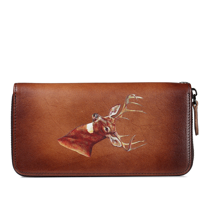 Women's Vintage Genuine Leather Zipper Clutch Cowhide Ladies Wallets