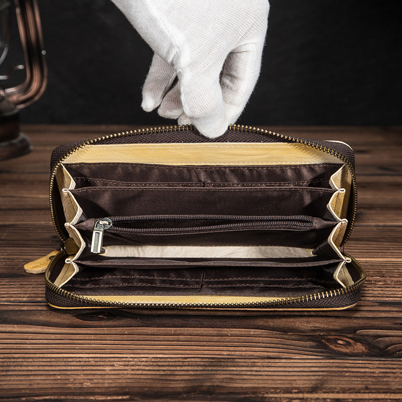 Men's Tanned Leather Cowhide Long Pressure Tiger Men's Wallets
