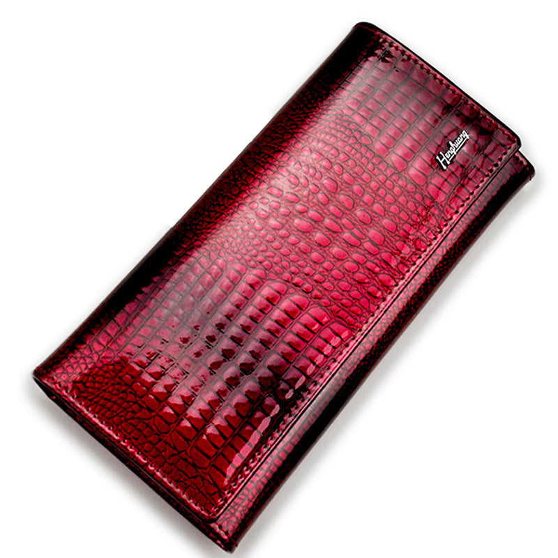 Women's Patent Leather Genuine Female Crocodile Pattern Ladies Wallets