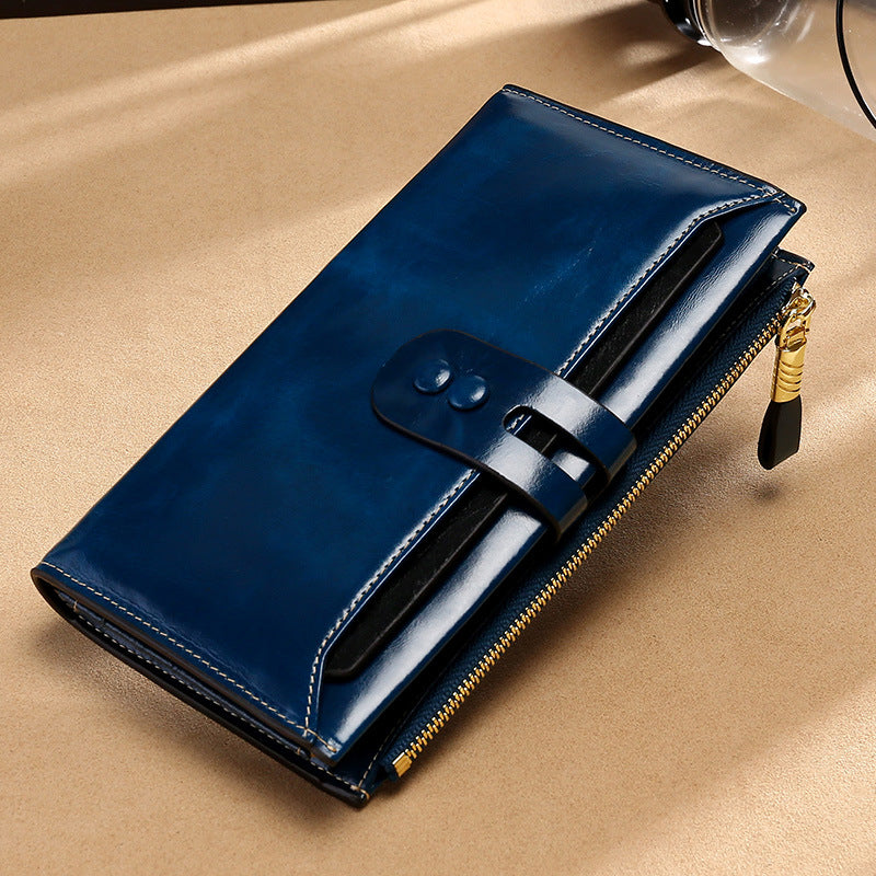 Women's Slots Retro Oil Wax Skin Long Ladies Wallets