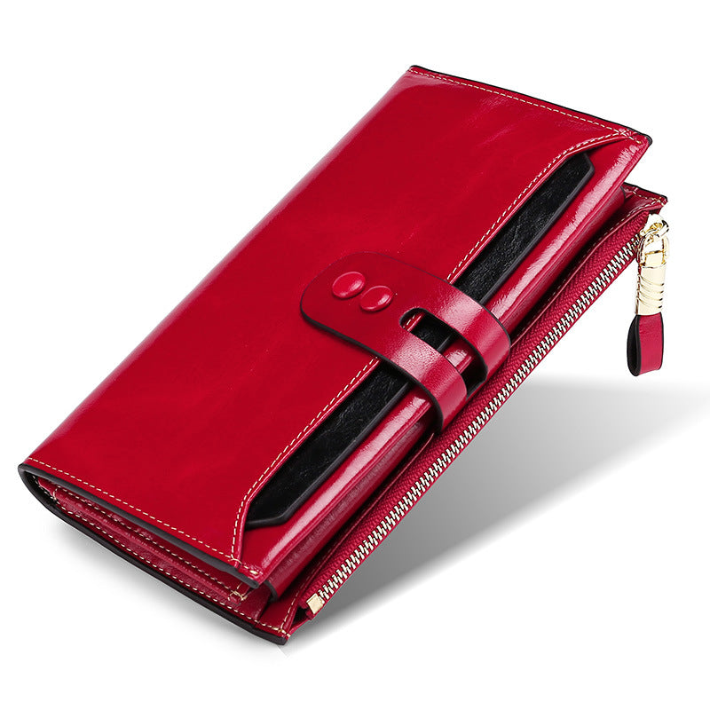 Genuine Leather Clutch Antimagnetic Vintage Oil Ladies Wallets