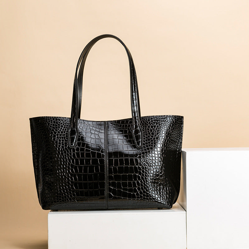 Women's Source Genuine Leather Portable Crocodile Pattern Handbags