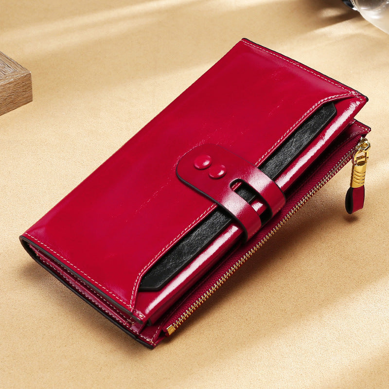 Women's Slots Retro Oil Wax Skin Long Ladies Wallets