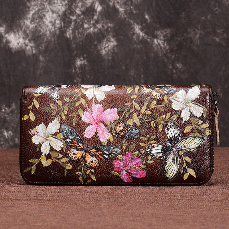 Leather Zipper Retro Top Layer Long Clutch Ladies Wallets