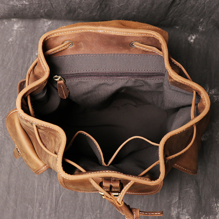 Women's & Men's & Leather Crazy Horse Personality Large Backpacks