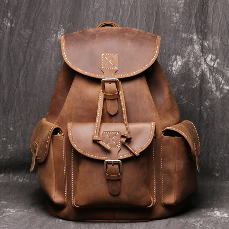 Women's & Men's & Leather Crazy Horse Personality Large Backpacks