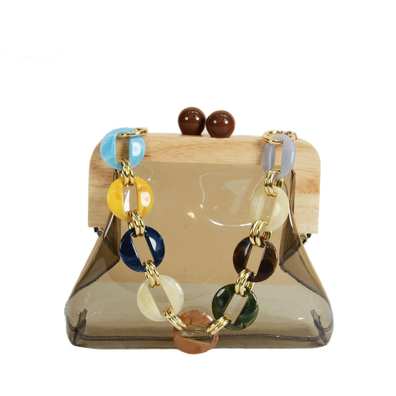 Women's Stylish Korean Acrylic Wooden Clip Chain Crossbody Bags