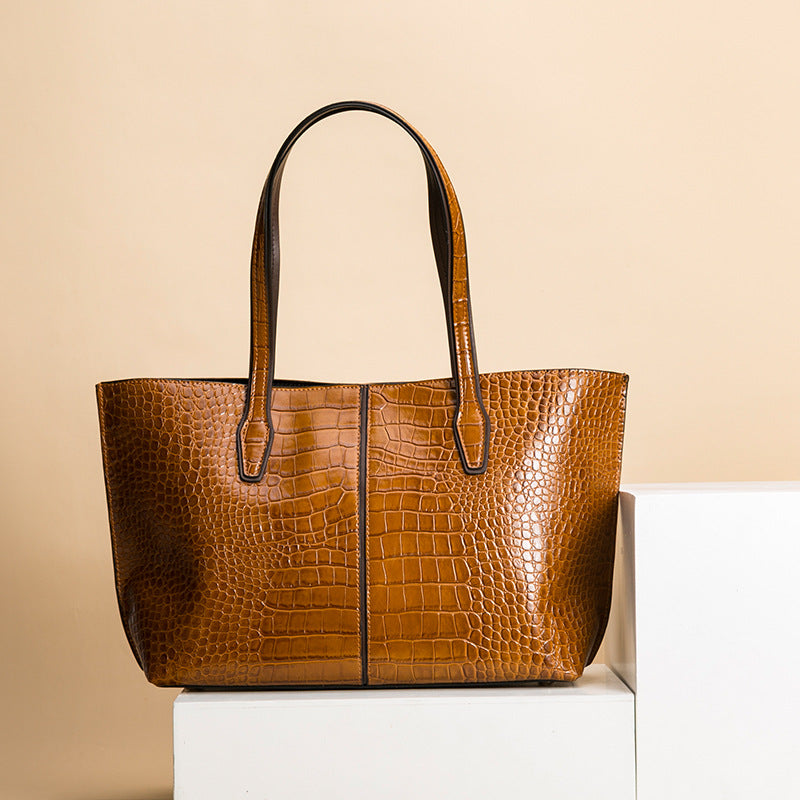Women's Source Genuine Leather Portable Crocodile Pattern Handbags