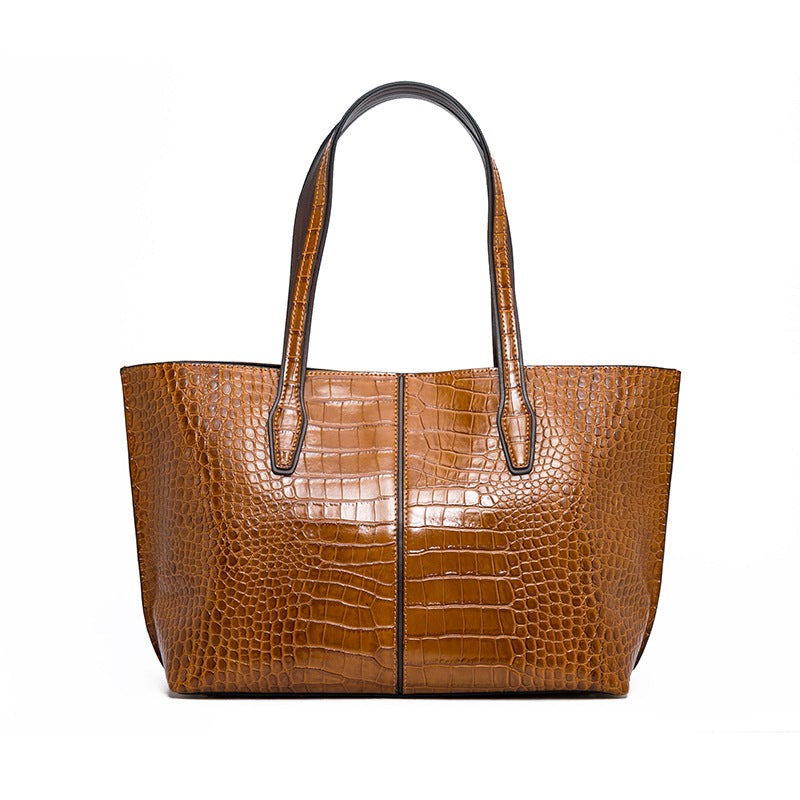 Women's Source Genuine Leather Portable Crocodile Pattern Handbags