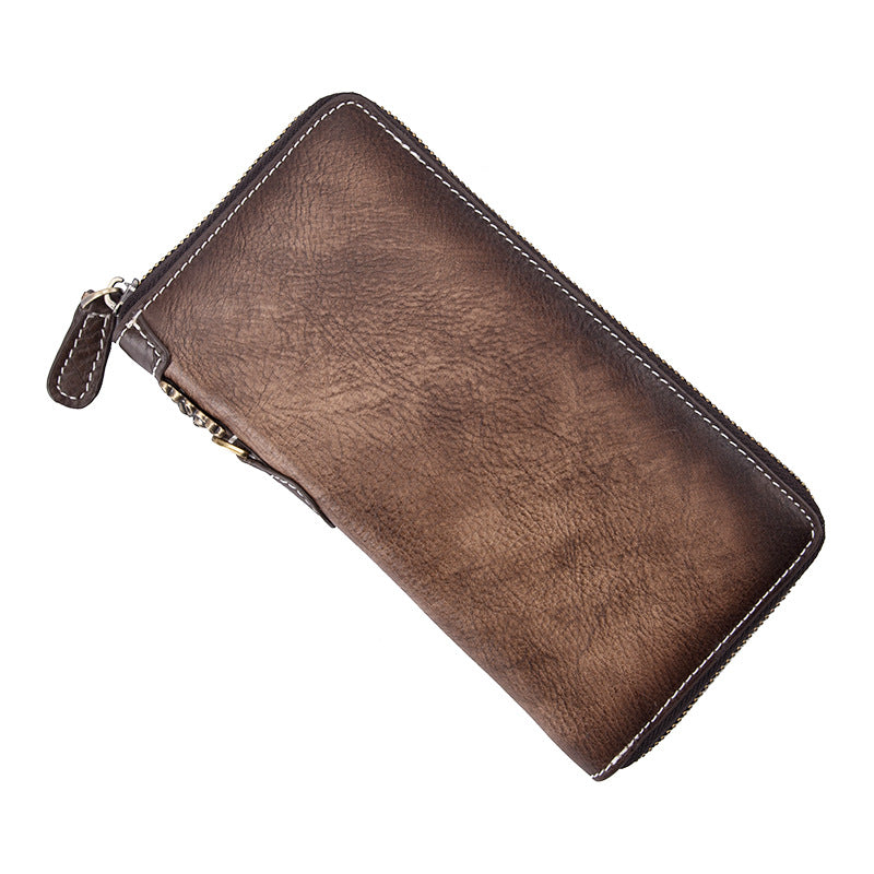 Men's Vintage Long Zipper Leather Clutch Cowhide Men's Wallets