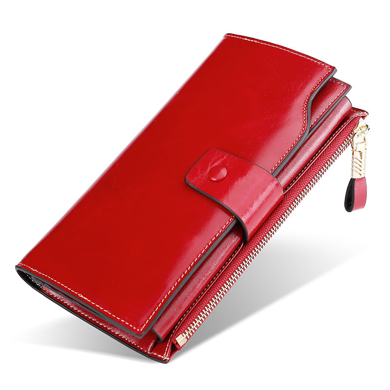Women's Oil Wax Genuine Leather Long Fashion Ladies Wallets