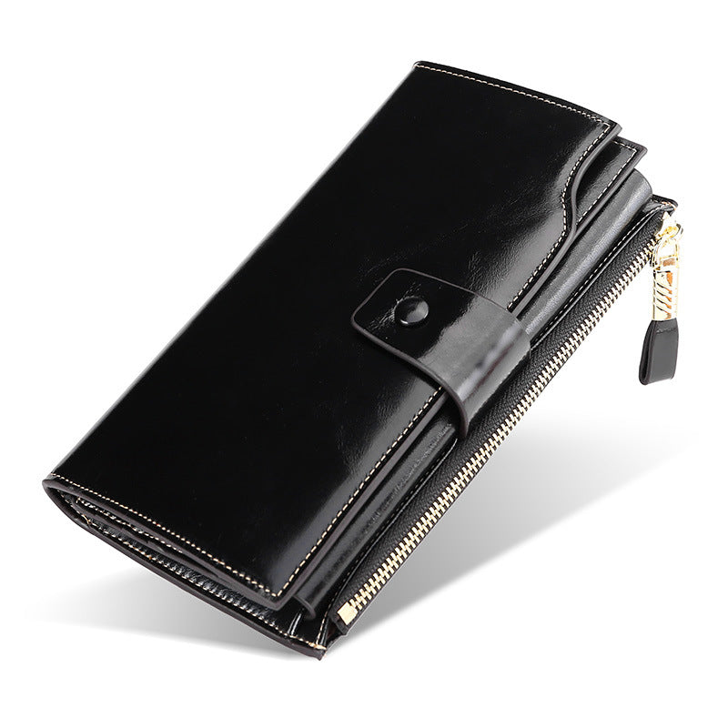 Women's Oil Wax Genuine Leather Long Fashion Ladies Wallets